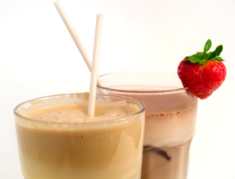 Coffee and chocolate frappe, decorated with strawberry