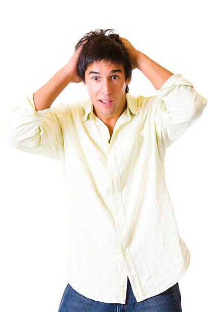 istock Portrait of young surprised man gesturing. Isolated on white. 89484500