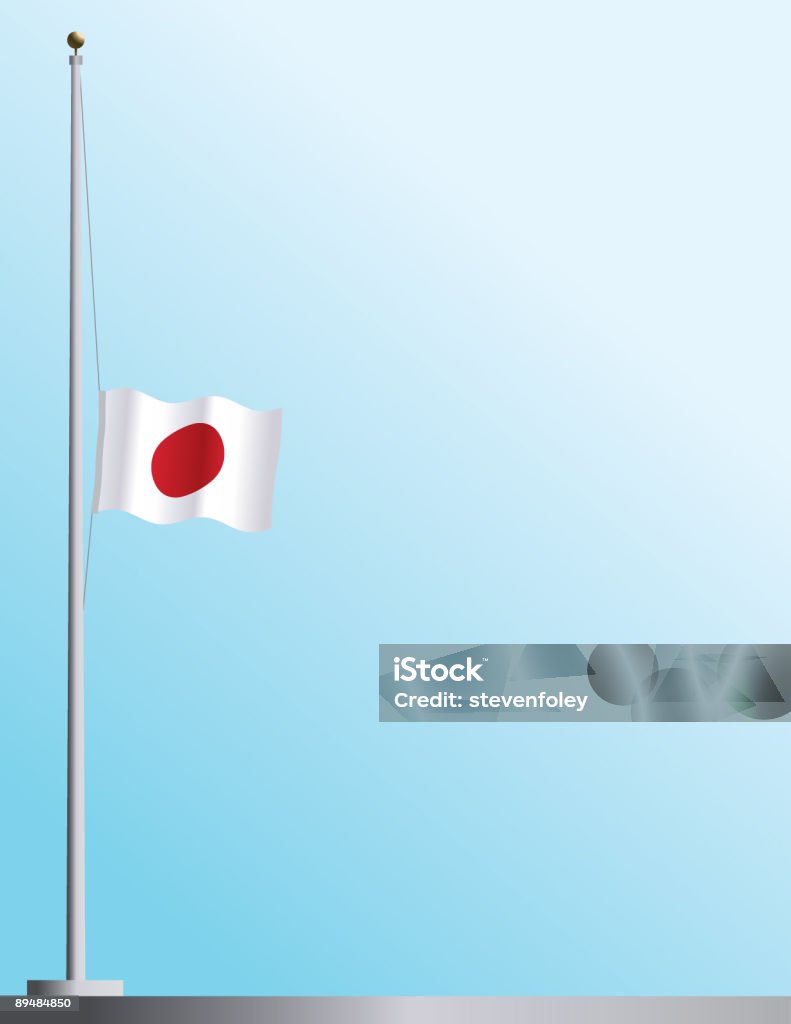 Bandera de Japón en personal auxiliar - Ilustración de stock de Bandera a media asta libre de derechos