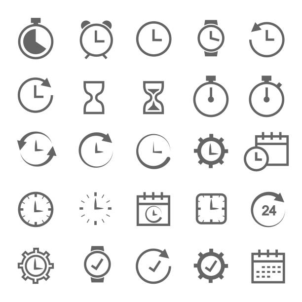 ilustraciones, imágenes clip art, dibujos animados e iconos de stock de icono del tiempo relacionados con - clock face alarm clock clock minute hand