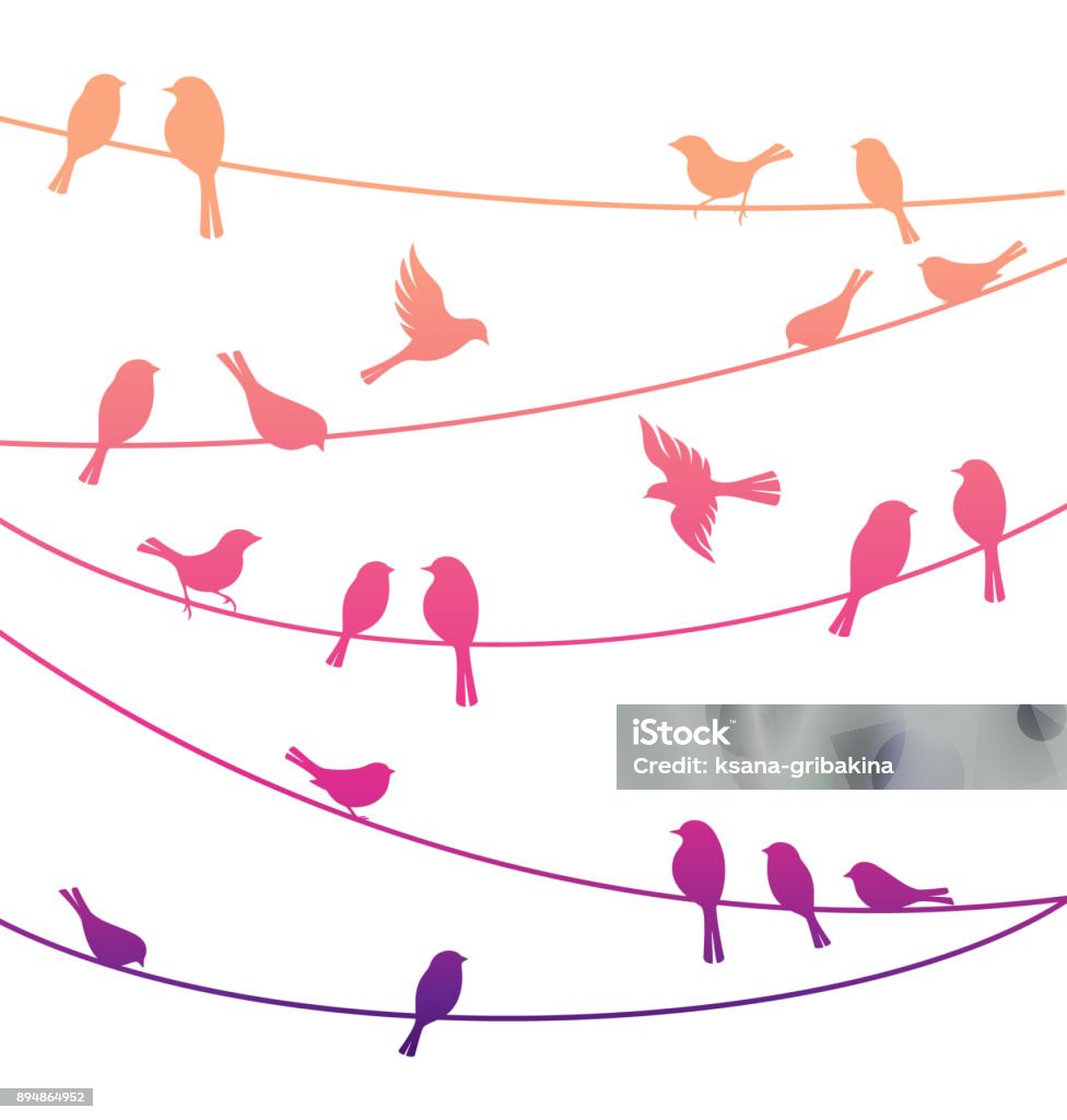 Birds on the lines. Vector decorative silhouettes Bird stock vector