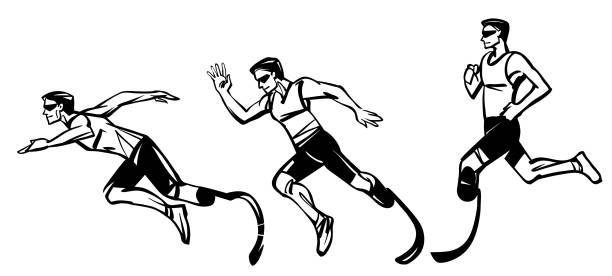Male runners with disabilities, prosthetic legs vector art illustration