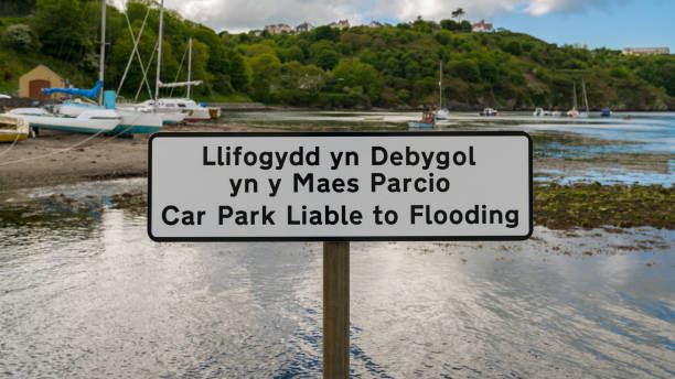 Sign: Car park liable to flooding (English & Welsh)