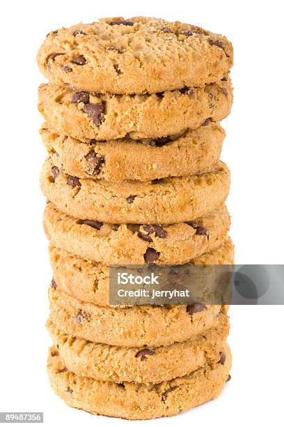 Chocolate Chip Cookie Stack Angle Stock Photo - Download Image Now - Baked, Beige, Brown
