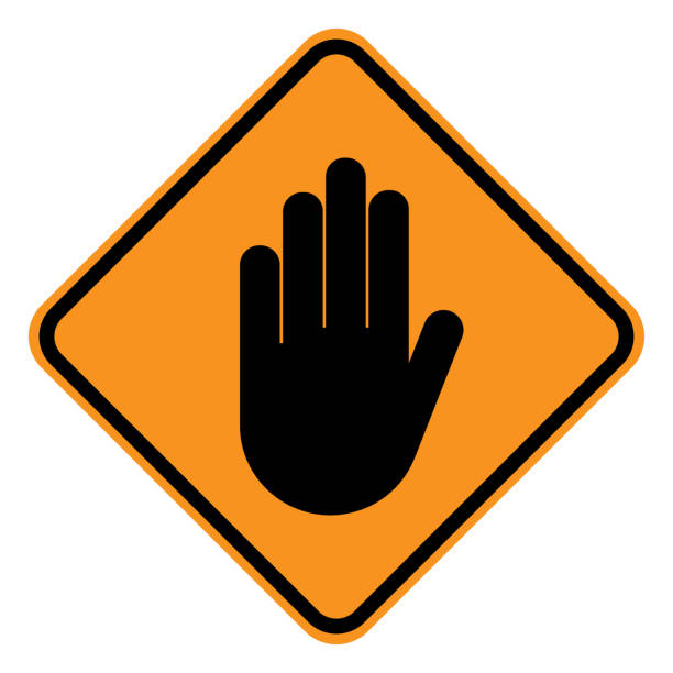 警告のサインです。黄色の四角の停止の手ジェスチャー。ベクトルのアイコン - do not disturb sign点のイラスト素材／クリップアート素材／マンガ素材／アイコン素材