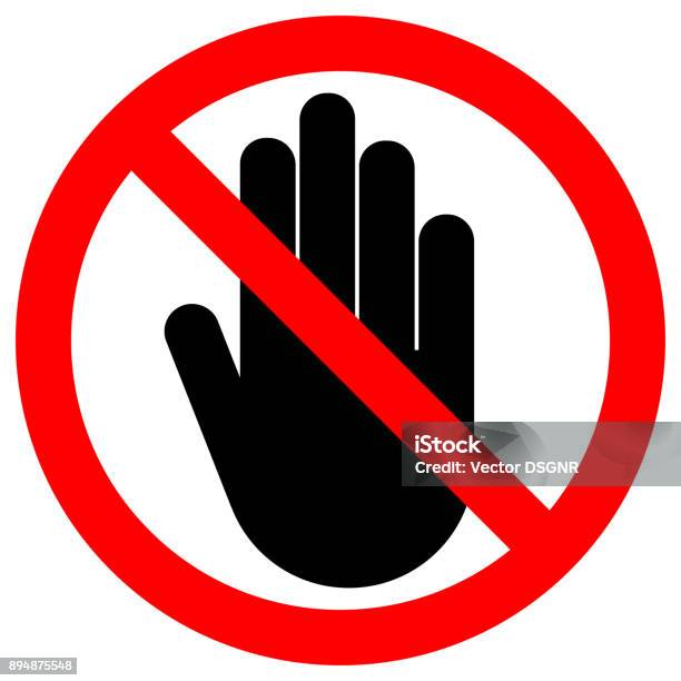 No Entry Sign Left Hand Palm Stop Icon In Crossed Out Red Circle Vector Stock Illustration - Download Image Now