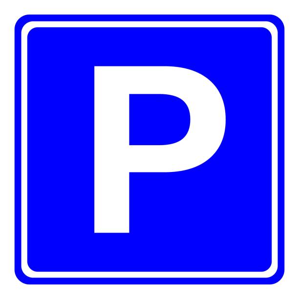 illustrazioni stock, clip art, cartoni animati e icone di tendenza di cartello area parcheggio europeo in piazza blu. vettore - parking sign