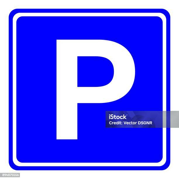 European Parking Area Sign In Blue Square Vector Stock Illustration - Download Image Now - Parking Lot, Parking Sign, Parking