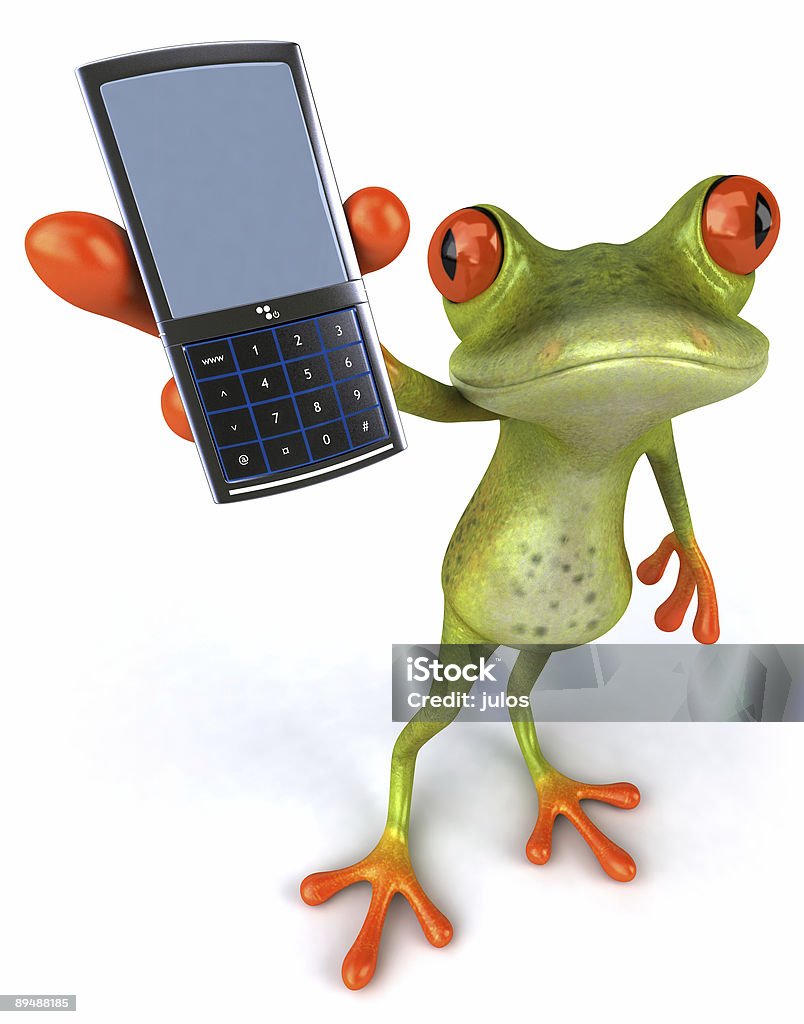Fun frog with a mobile phone  Amphibian Stock Photo