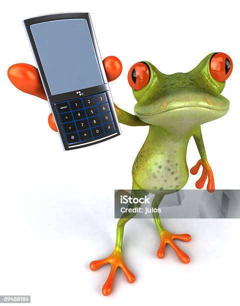 Fun Frog With A Mobile Phone Stock Photo - Download Image Now - Amphibian, Animal, Animal Wildlife