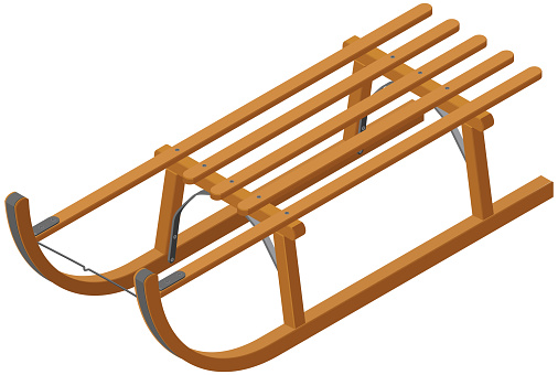 Isometric traditional wooden sled.