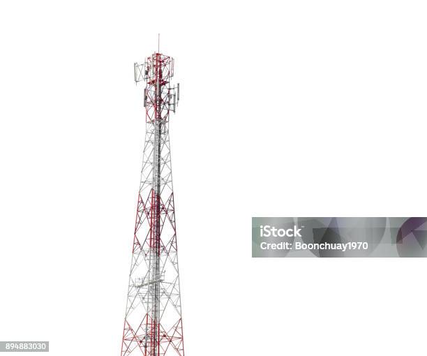 Communication Radio Tower Isolated On White Background Stock Photo - Download Image Now