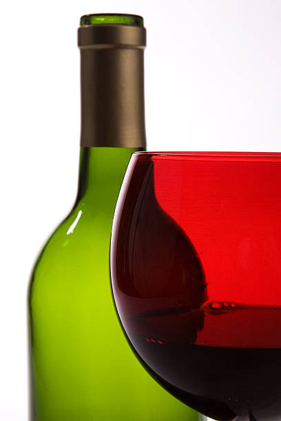 istock Green wine bottle, red glass 89489057