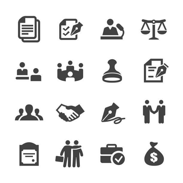 Business Agreement and Cooperation Icons - Acme Series Business, Agreement, Cooperation, contract, meeting, shareholders meeting stock illustrations