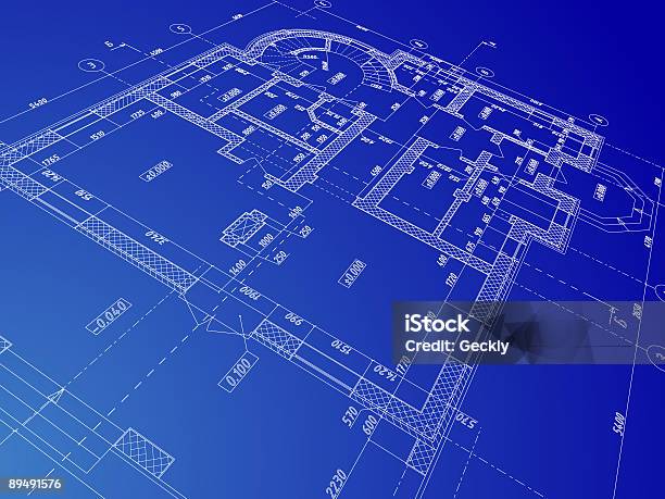 A Blue Digital Image Of A Draft Stock Photo - Download Image Now - Abstract, Architect, Architecture