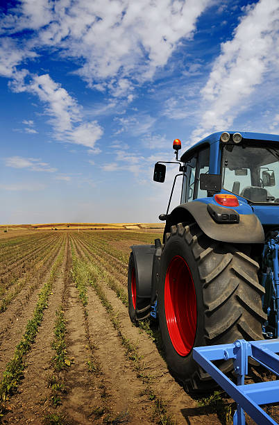 istock A tractor planting seeds on a very large open field 89491686