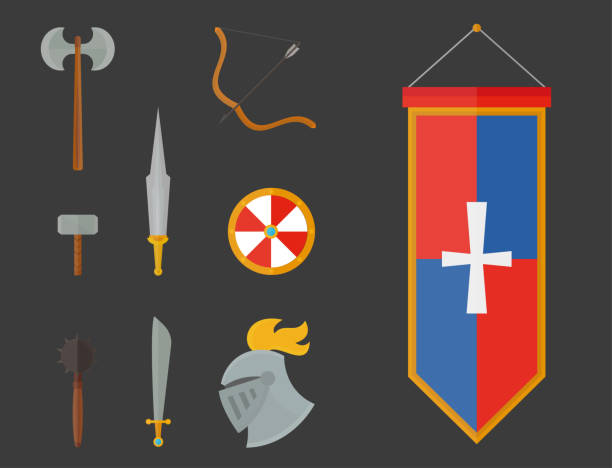 istock Knights symbols medieval weapons heraldic knighthood elements medieval kingdom gear knightly vector illustration 894922298
