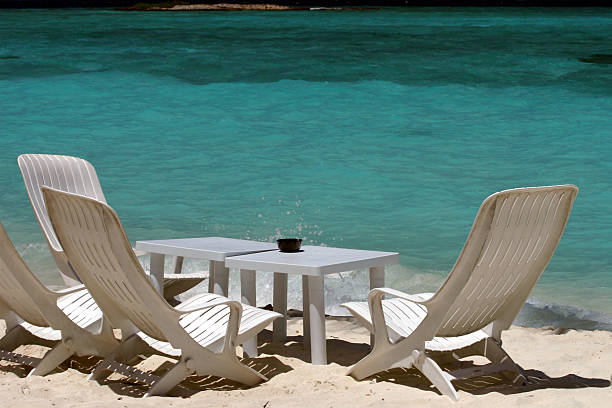 istock Deckchairs on tropical beach of Fihalhohi 89492573