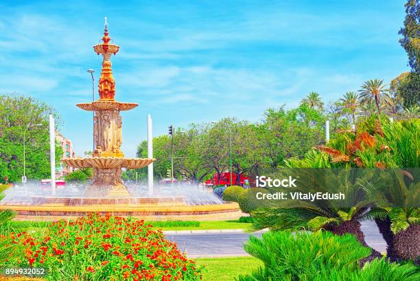 Fountain Of The Four Seasons In The Centre Of Seville Spain Stock Photo - Download Image Now