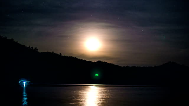 Time-lapse Video of Moon Setting on Mountains and Lake