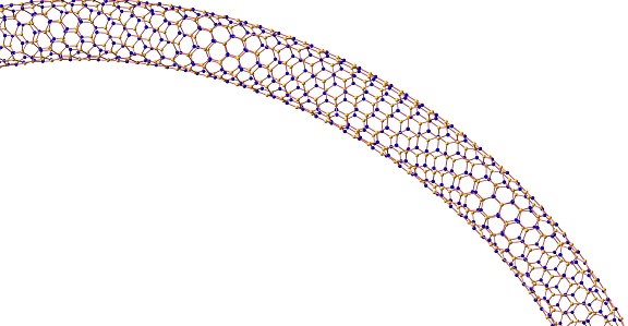 Boron nitride nanotubes are a polymorph of boron nitride. Structurally they are similar to the carbon nanotube. 3d illustration