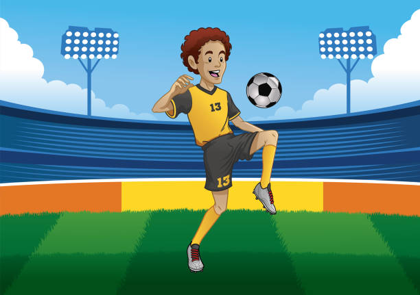 ilustrações de stock, clip art, desenhos animados e ícones de soccer player juggling the ball in soccer stadium - hat trick