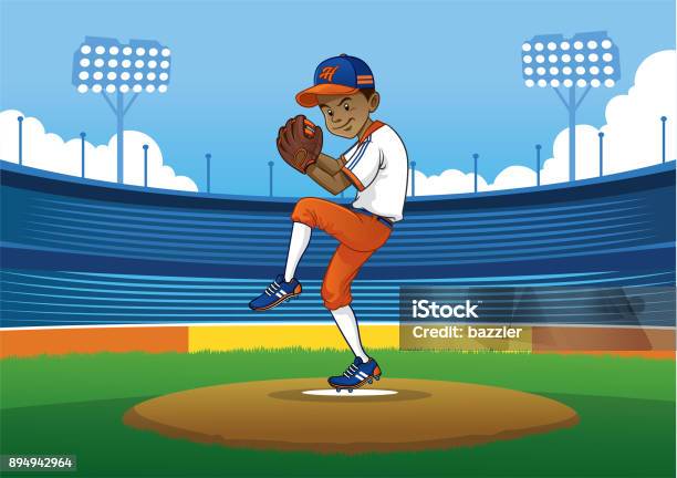 Baseball Pitcher Ready To Throwing The Ball Stock Illustration - Download Image Now - Baseball - Sport, Baseball - Ball, Agricultural Field