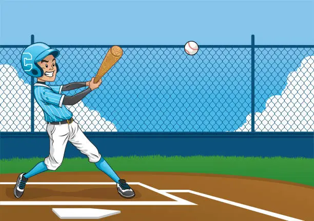 Vector illustration of baseball player hitting the ball