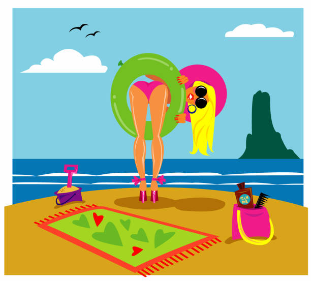 Girl on the beach vector art illustration