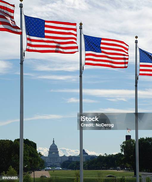 American Flags Encuadre El Capitolio De Los Estados Unidos Foto de stock y más banco de imágenes de Aire libre