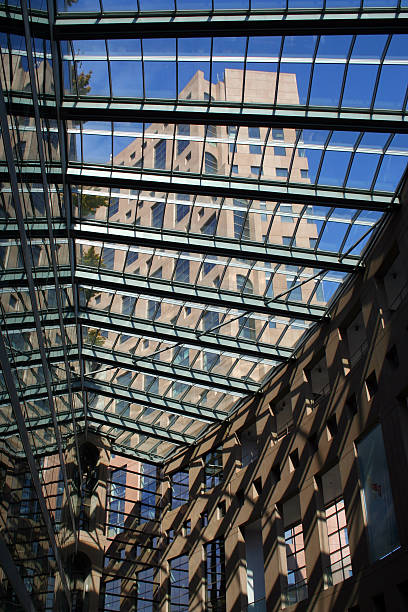 Looking up inside the public library of Vancouver.