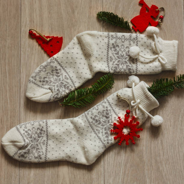istock White christmas slippers. Top view. Hygge style 894955530