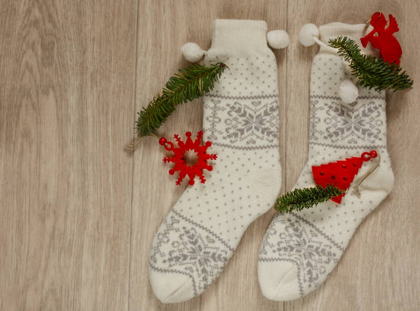 istock White christmas slippers. Top view. Hygge style 894955658