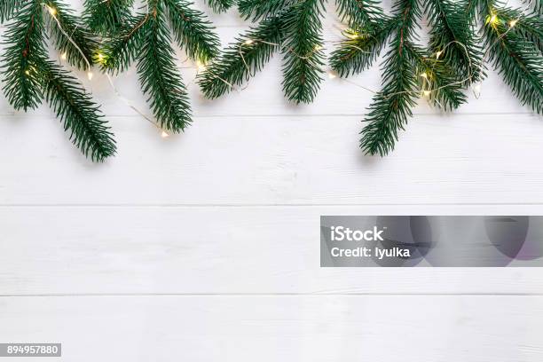 Christmas Or New Year Background Stock Photo - Download Image Now - Christmas Lights, Wood - Material, Christmas