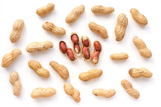 istock Isolated unpeeled groundnut and red seeds. 894959312