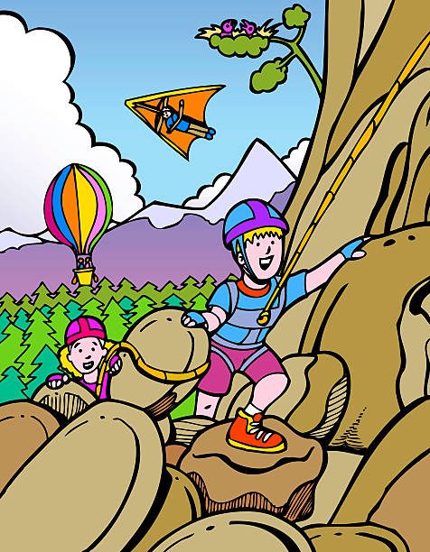 ilustraciones, imágenes clip art, dibujos animados e iconos de stock de niños escalada en roca - child animal nest birds nest hiking