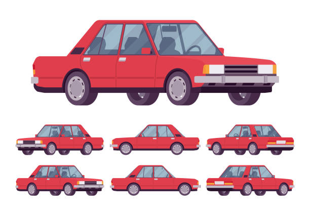 czerwony zestaw sedan - engine isolated power new stock illustrations