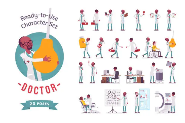 Vector illustration of Male Doctor ready-to-use character set