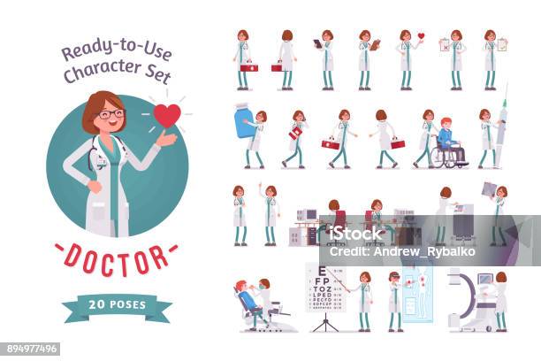Female Doctor Readytouse Character Set Stock Illustration - Download Image Now - Doctor, Cartoon, Dentist