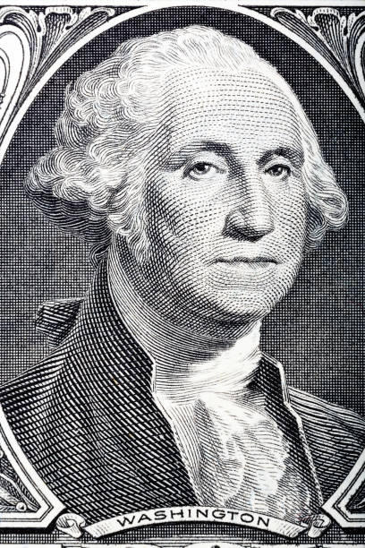 portrait in macro of washington's face on a one dollar bill - close up one dollar bill history finance imagens e fotografias de stock