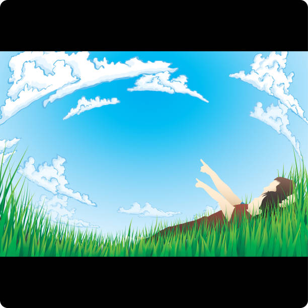 illustrations, cliparts, dessins animés et icônes de cloud en regardant - homme allongé herbe