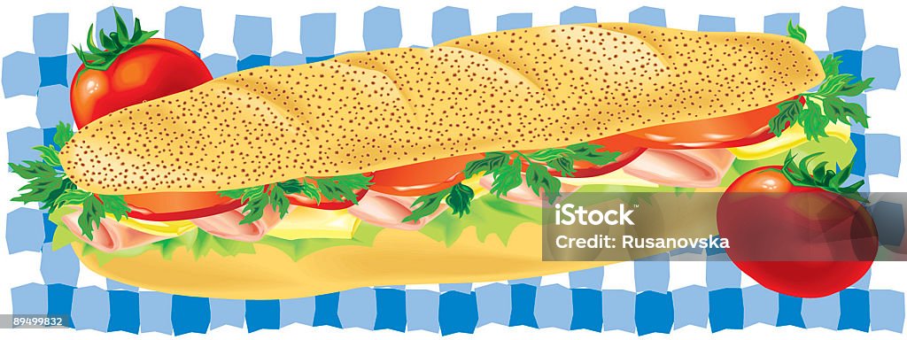 Sándwich de jamón y queso con tomates - Ilustración de stock de Alimento libre de derechos