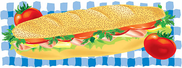 illustrations, cliparts, dessins animés et icônes de sandwich jambon fromage accompagné de tomates - poppy seed illustrations