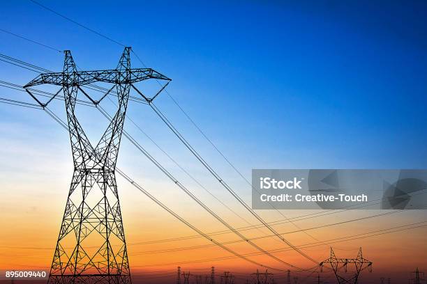 Electricity Stock Photo - Download Image Now - Power Cable, Power Line, Communications Tower