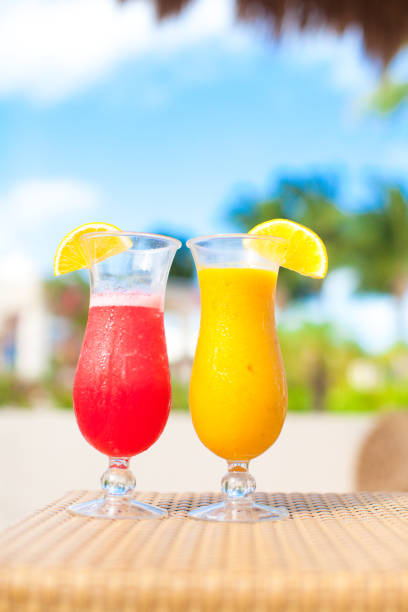 istock Close up fresh watermelon and mango cocktails on tropical resort 895010490
