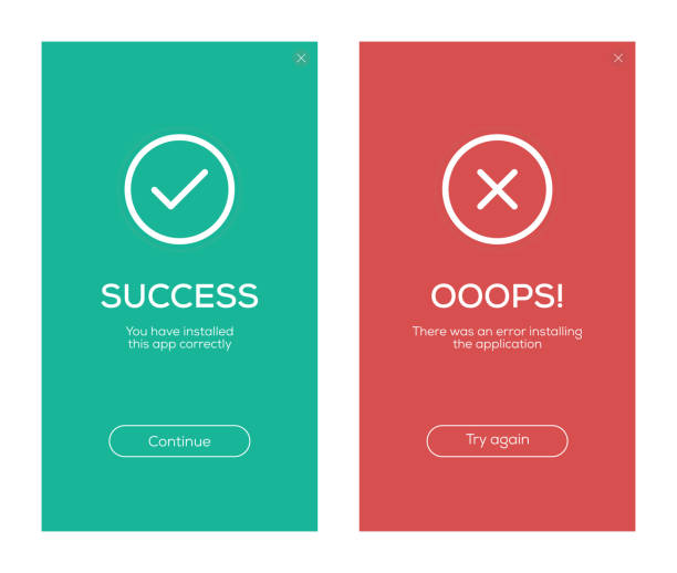 erfolg und fehler meldung screendesign - sign oops error message failure stock-grafiken, -clipart, -cartoons und -symbole