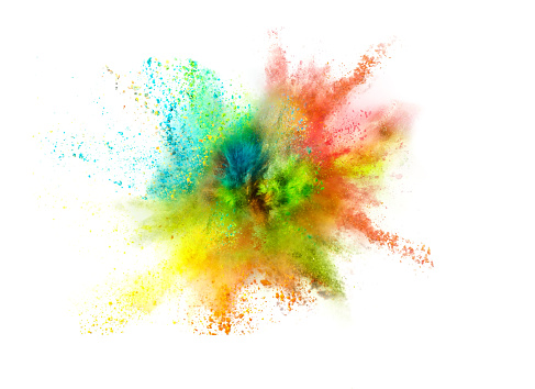 Explosión del polvo de color en fondo blanco photo