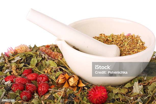 Mortar And Pestle With Herbs Stock Photo - Download Image Now - Berry Fruit, Botany, Color Image