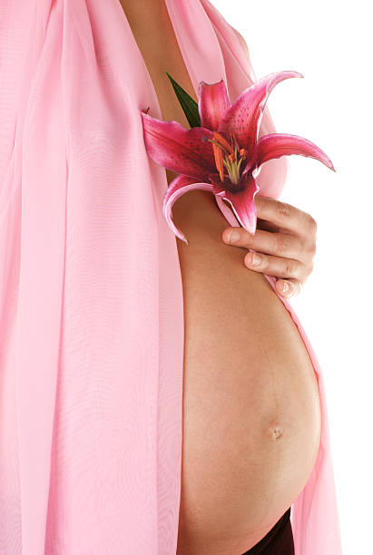 pregnant woman with a flower stock photo