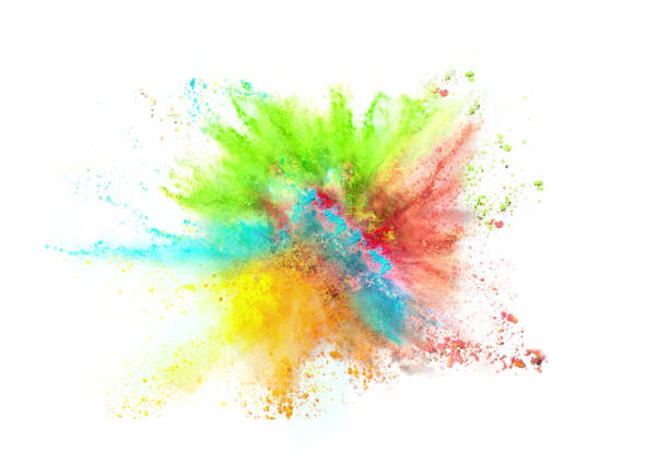 explosion of colored powder on white background - opening ceremony flash imagens e fotografias de stock